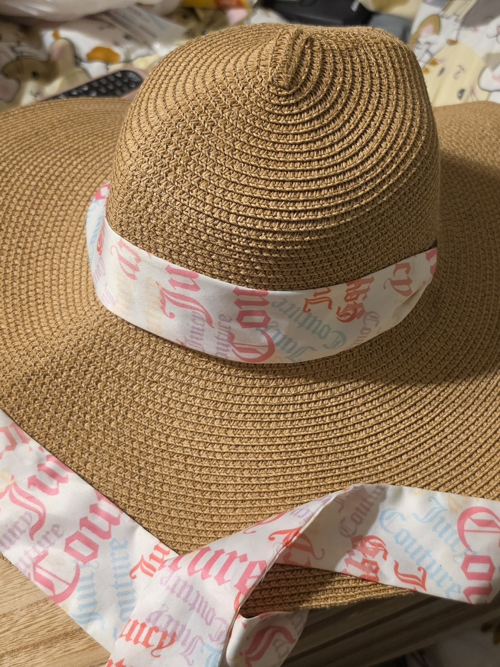 Juicy Couture Scarlett O'HARA Straw Sun Hat with Pastel Logo Scarf
